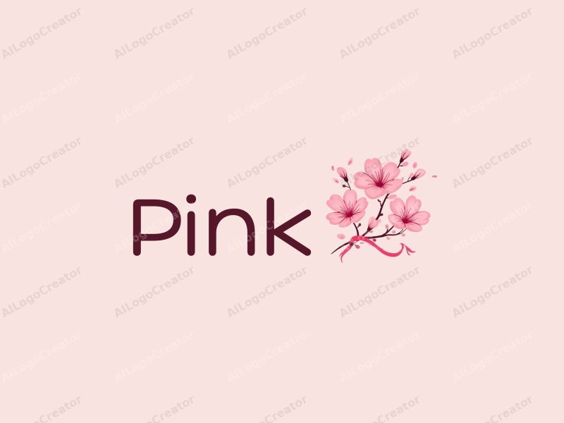 minimalist design features delicate cherry blossoms with soft pink petals and flowing ribbons, combined with a clean background for a fresh and elegant look.