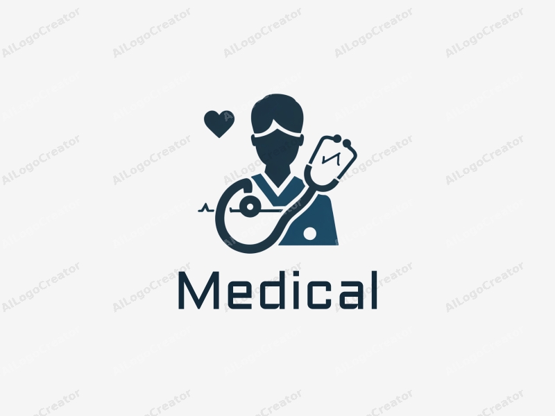 modern design features a stylized hospital silhouette, a doctor figure, a stethoscope intertwined with a heartbeat line, combined with a clean background.