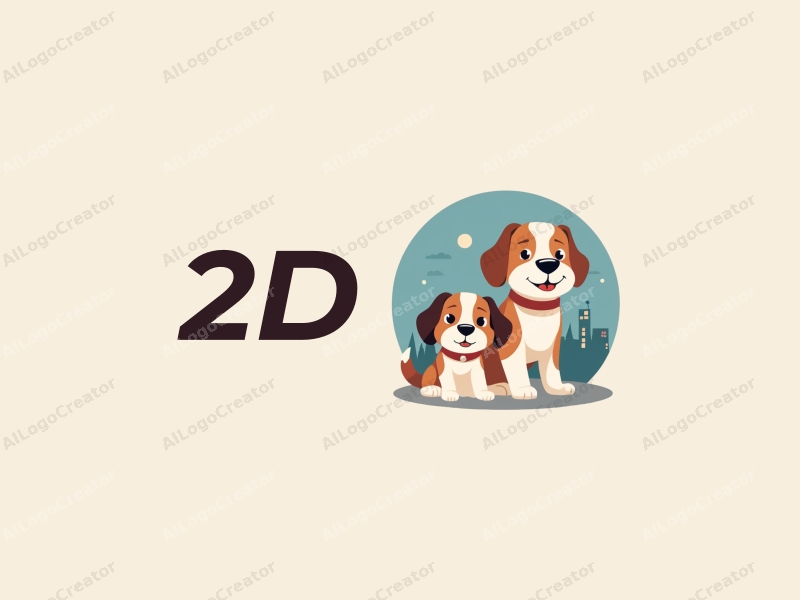 a modern design with a flat representation of a pet and a stylized hospital, incorporating a clean background and simple shapes for a harmonious and creative look.