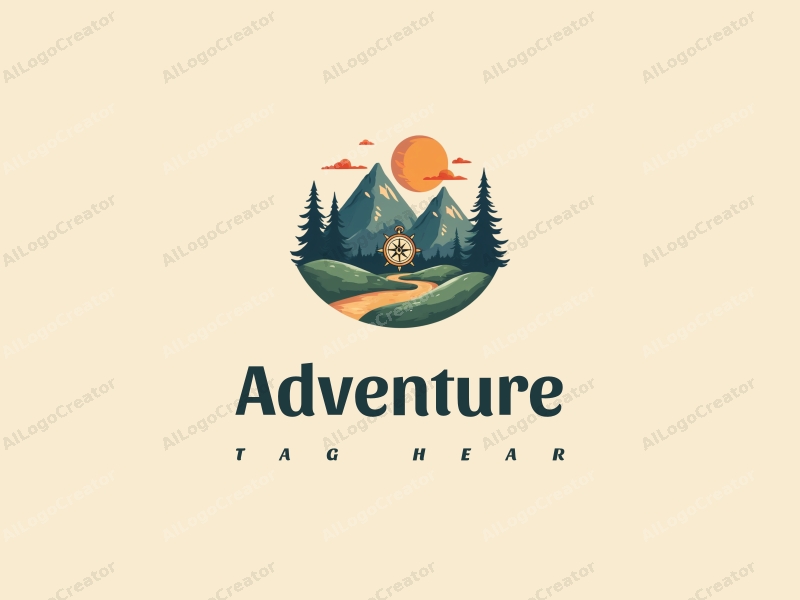 playful design features stylized mountains, a whimsical compass, and adventure elements combined with a clean background.