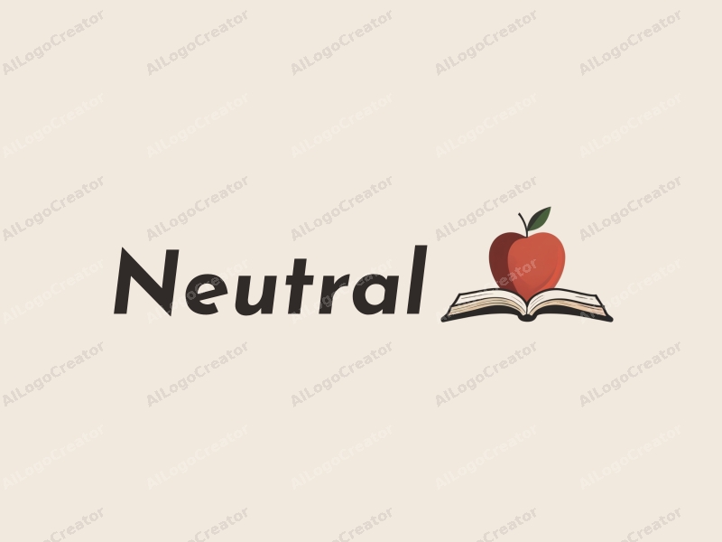 minimalist design features a stylized apple and an open book, combined with a balanced layout and a clean background.