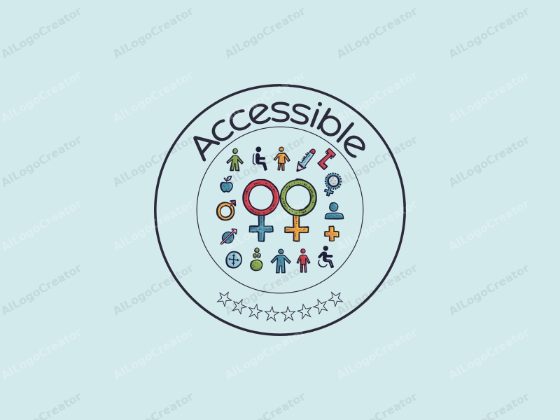 modern design features accessibility elements, inclusive design symbols, gender equality icons, and educational motifs combined with a clean background.