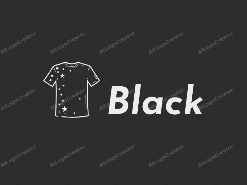 minimalist design features a stylized T-shirt silhouette adorned with stars, set against a clean black background, evoking a sense of night and elegance.