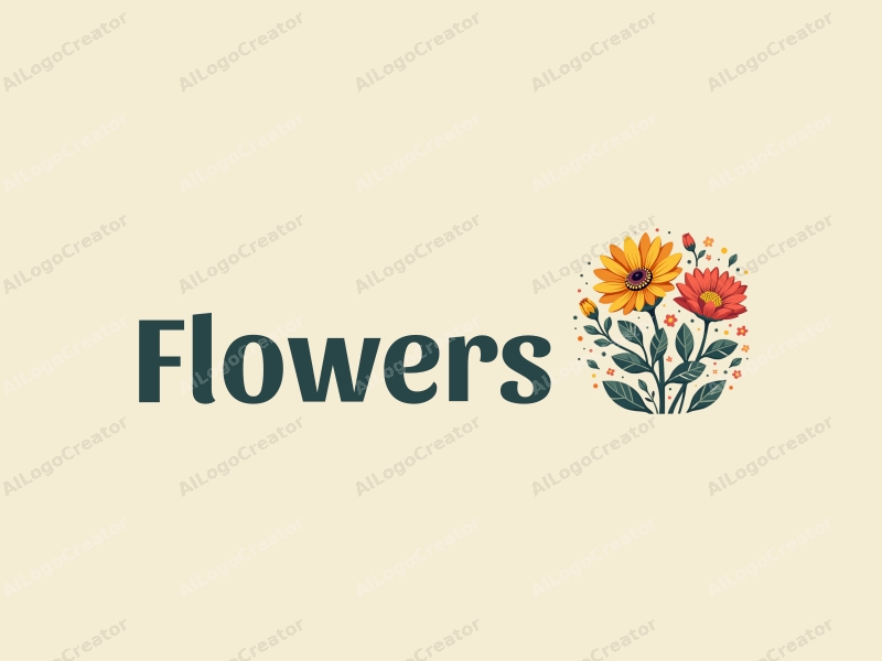 playful design features vibrant flowers and petals, stylized chrysanthemums with leaves, combined with a clean background and a harmonious composition.