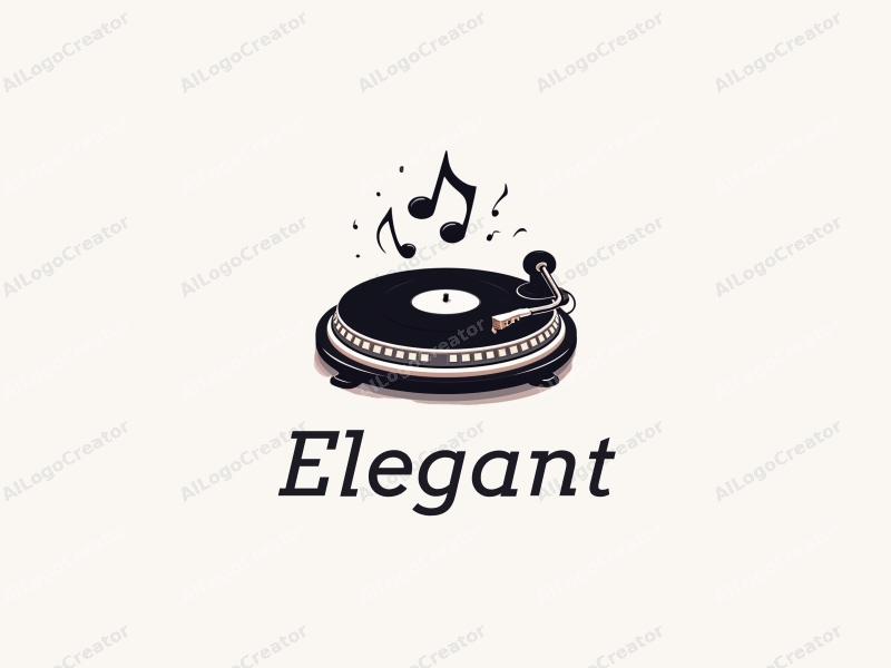 modern design features elegant and refined elements, a stylized turntable, musical notes, combined with a clean black background.