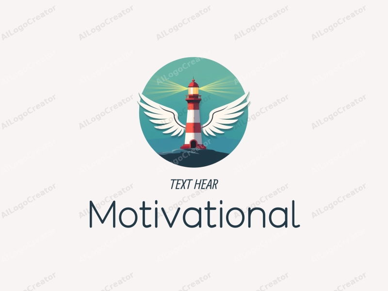 a modern design featuring a lighthouse symbolizing guidance, wings representing inspiration, combined with a clean background in blue and green colors, emphasizing motivation and encouragement.