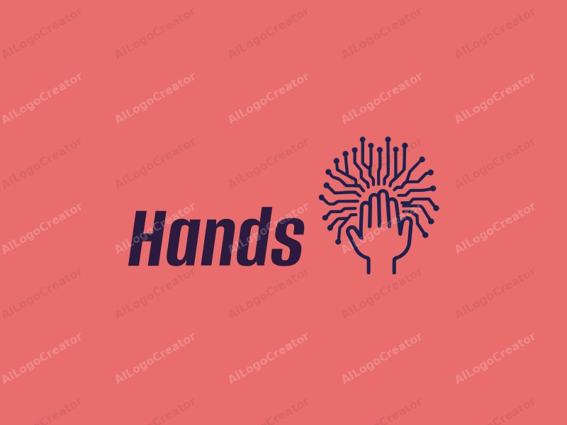 modern design features a stylized hand gripping a pixelated circuit, combined with a clean background and a focus on simplicity.