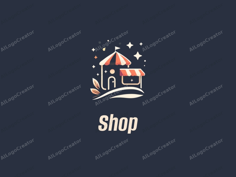 modern design features a stylized shop and store silhouette, flowing lines, and star elements combined with a clean background.