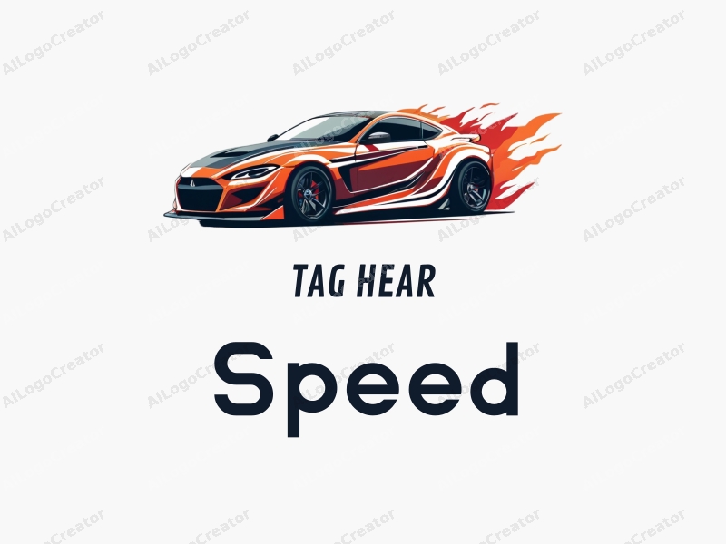 a modern design featuring dynamic lines representing speed, a stylized racing car silhouette, and an abstract engine shape, combined with a clean background.