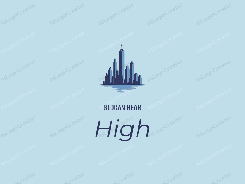 a modern design featuring towering skyscrapers against a clear blue sky, emphasizing height and grandeur with a minimalist approach combined with a clean background.