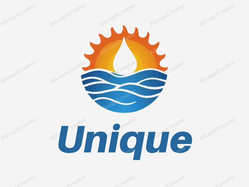 modern design features a unique half sun and a stylized water droplet, combined with an innovative approach and a clean background.