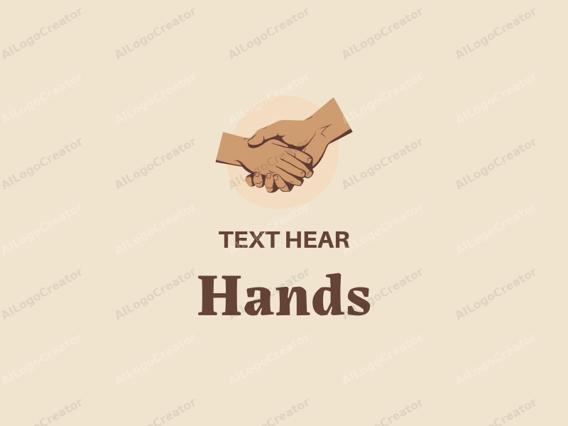 a modern design featuring a stylized hand grasping and connecting with a palm, using skin tone colors, combined with a clean background.