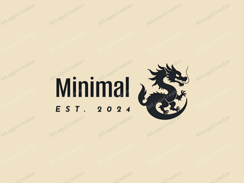 minimalist design features a stylized dragon in a resting position, combined with a clean background and a tag style approach.