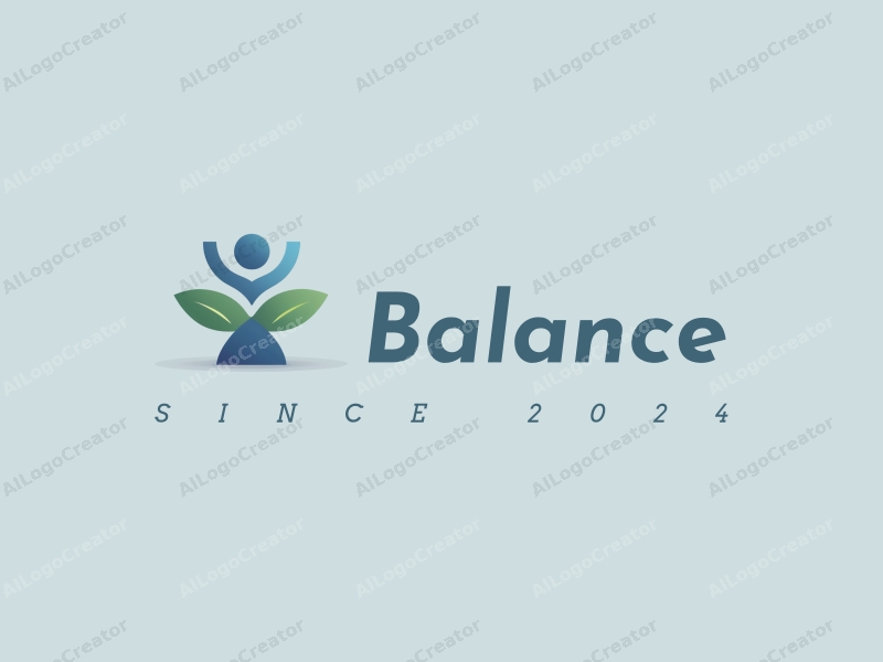 a modern design featuring elements of balance and harmony, incorporating symbols of teamwork and management, with a clean background in blue and green tones.