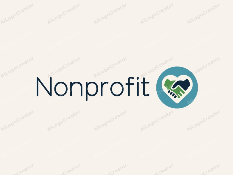 modern design features a stylized heart and handshake symbolizing charity and volunteerism, combined with a clean background in blue and green tones.