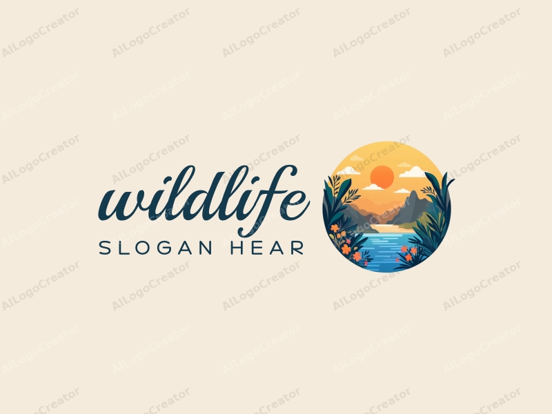 playful design features stylized wildlife, vibrant natural landscapes, and ocean elements combined with a clean beach background.