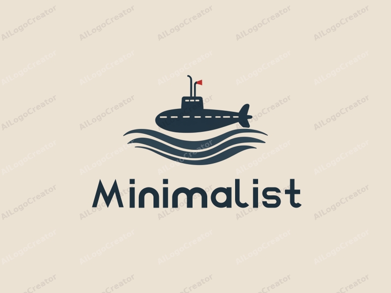 minimalist design features a stylized submarine silhouette navigating through simple waves, utilizing a linear design approach combined with a clean background.