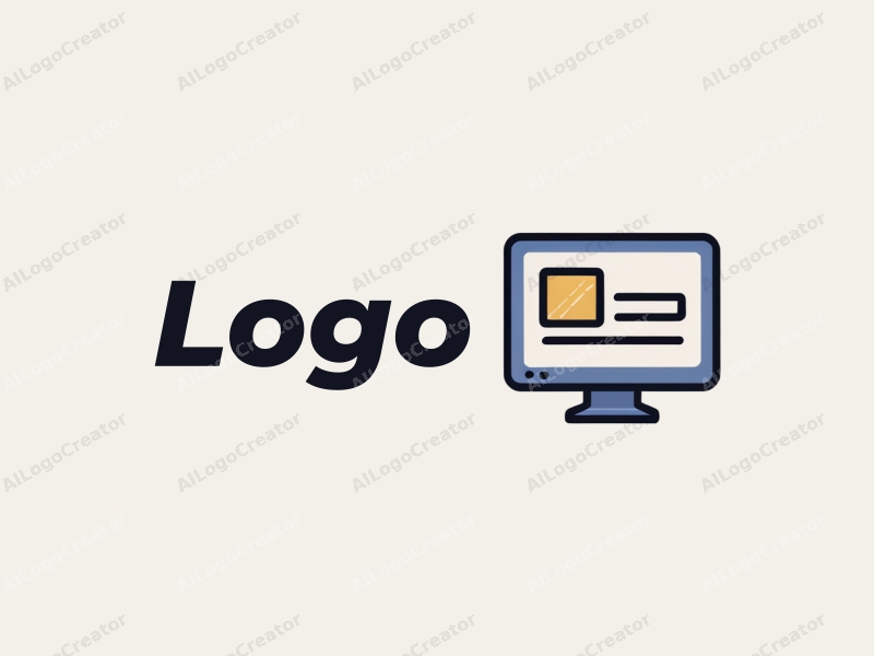 modern design features a sleek computer icon, abstract logo elements, and a harmonious composition with a clean background.