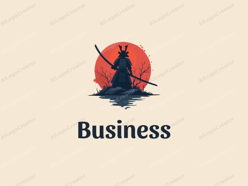 a modern design featuring a stylized samurai silhouette integrated with elements of an empire, set against a clean office background, emphasizing a professional and innovative atmosphere.