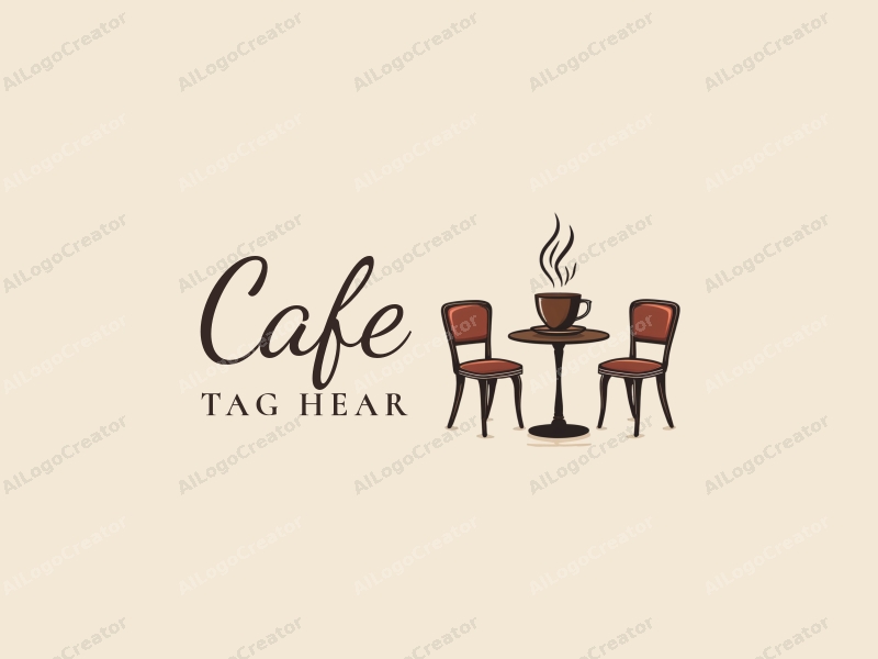 vintage design features a stylized coffee cup, retro table, and chairs, combined with a clean background.