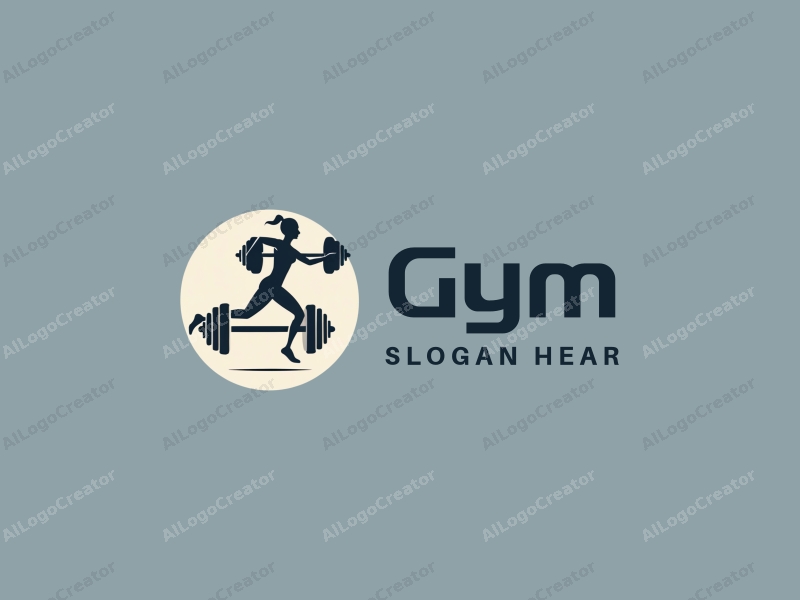 modern design features a stylized dumbbell and a dynamic runner silhouette, combined with a clean background and a harmonious layout.