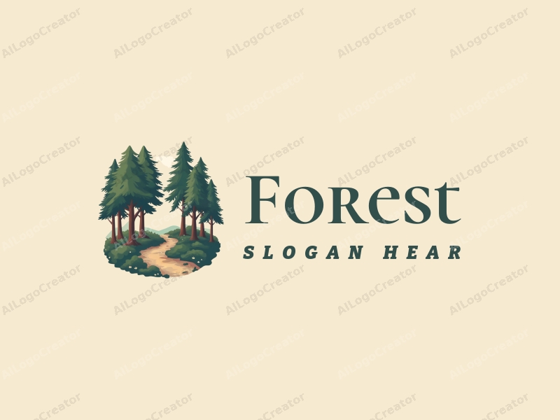 vintage design features a serene forest scene with tall trees, a lush tree canopy, and a winding pathway, combined with a clean background.