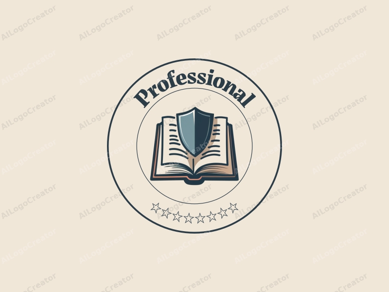 modern design features a stylized book and shield, symbolizing professionalism and certification, combined with a clean background.