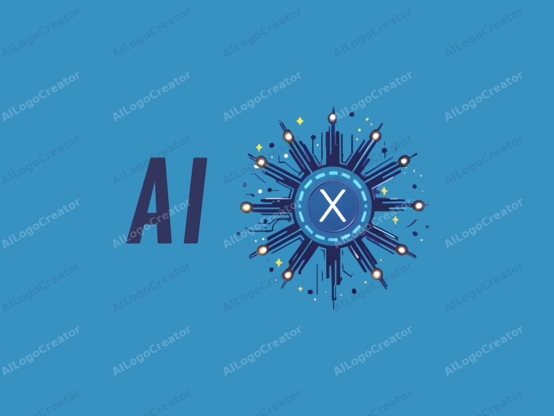 a modern design featuring elements of intelligence and algorithms, intertwined with code and circuit patterns, combined with a clean blue background.