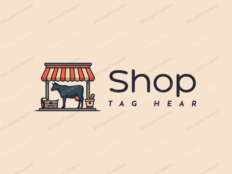 modern design features a stylized shopfront, a minimalist cow silhouette, and retail equipment, combined with a clean background.