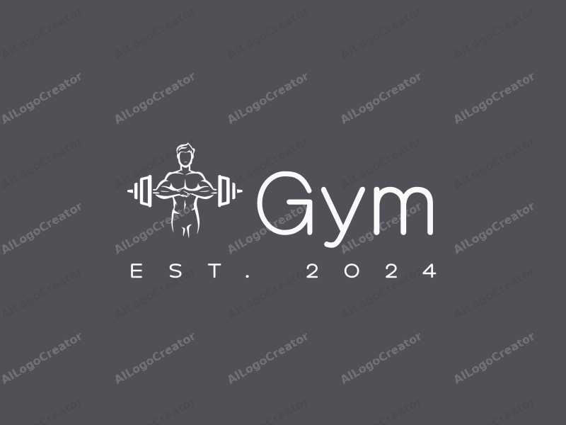 modern design features a stylized dumbbell and an athlete silhouette, combined with a fitness coach element, using a clean background and a harmonious layout.