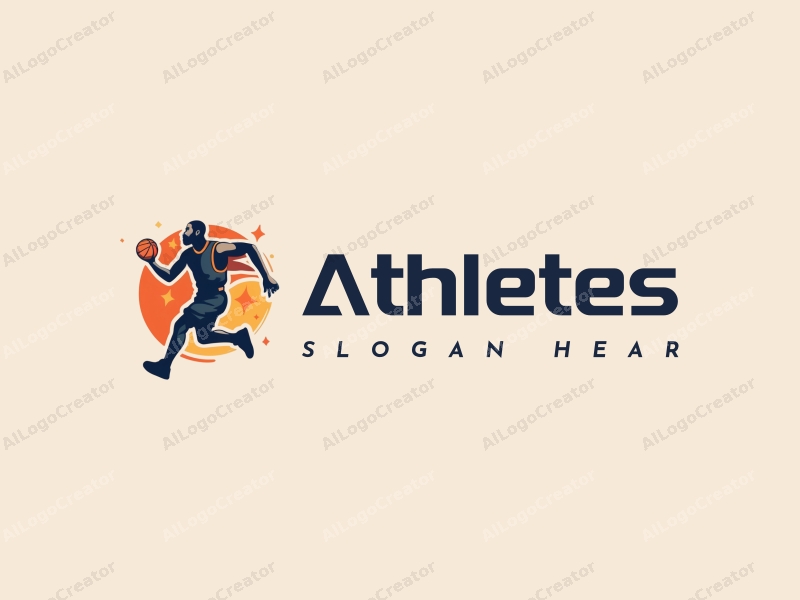 modern design features a dynamic athlete in motion, a stylized basketball, and running elements combined with a clean background.