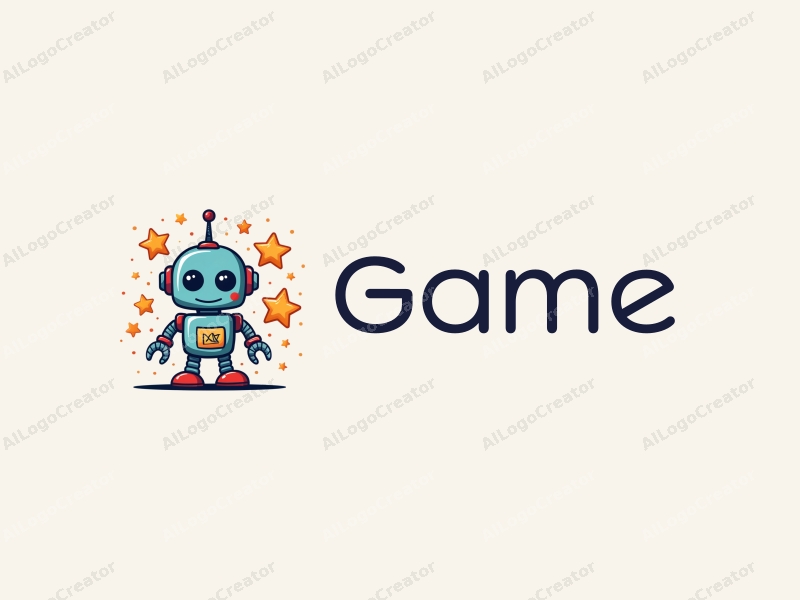 playful design features colorful stars and a stylized robot, combined with a fun and engaging background.