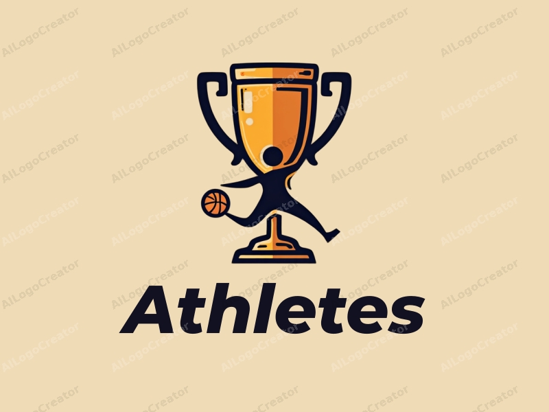 modern design features a dynamic athlete in motion, a stylized basketball, and a trophy, combined with a clean background and a harmonious composition.