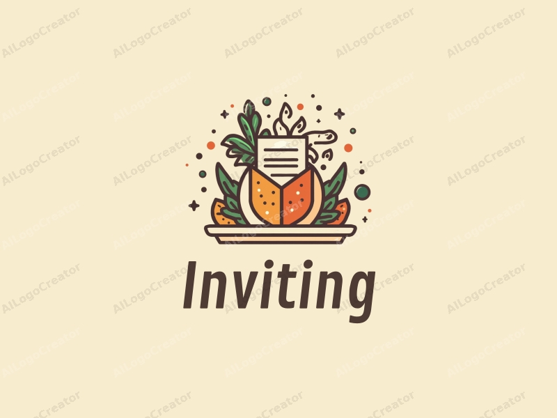 playful design features a stylized invitation card, a welcoming gesture, and elements of food and celebration, combined with a clean background.