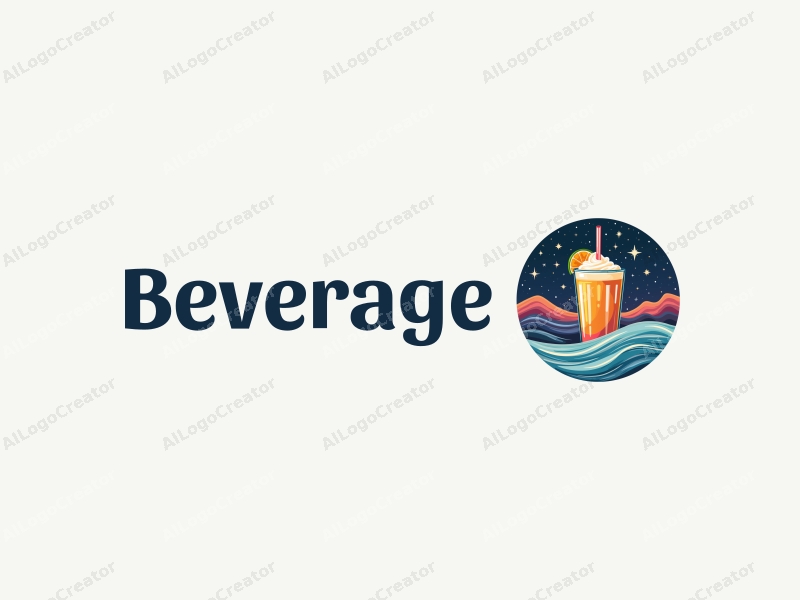 a modern design featuring vibrant beverage elements intertwined with a starry sky and whirlpool, using a harmonious blend of multiple colors against a clean background.