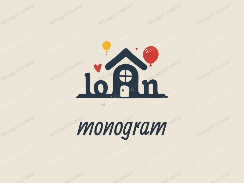 a modern design featuring stylized letters, a balloon, and a house, combined with a clean background and a minimalist approach.