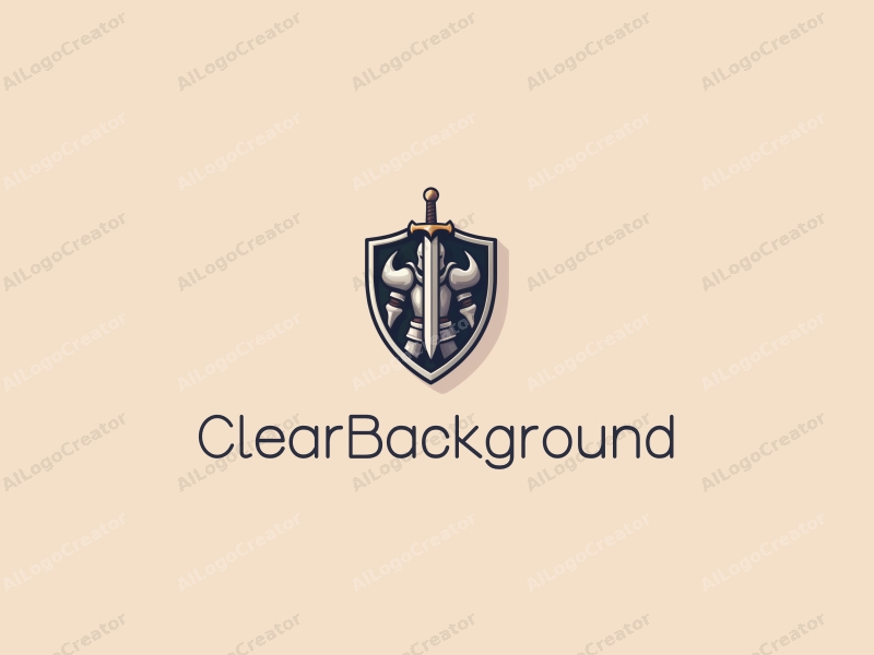 minimalist design features a stylized knight figure holding a sword, a simple game shield in the background, combined with a clean and transparent aesthetic.