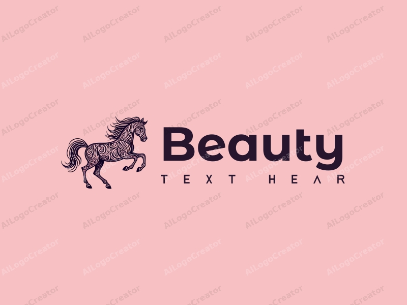 a modern design featuring a running horse intertwined with makeup elements, showcasing beauty and elegance, combined with a clean pink background.