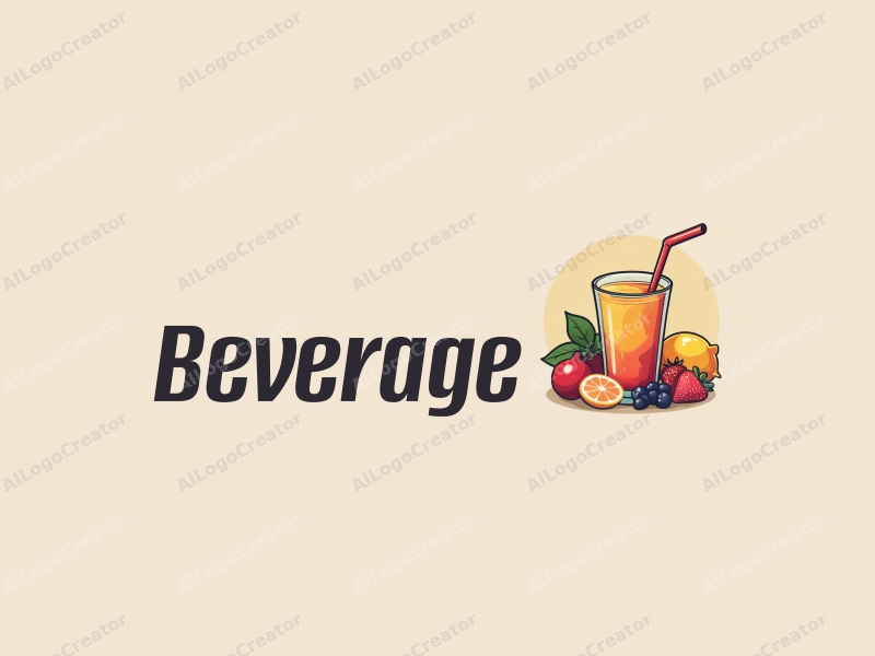 a modern design featuring a colorful cup filled with a refreshing beverage, surrounded by vibrant fruits, using a clean and simple composition with harmonious elements.