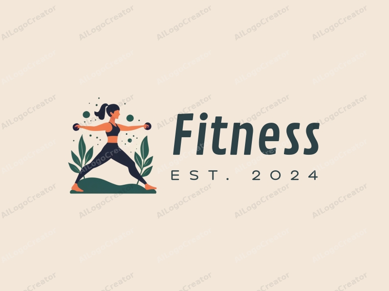 modern design features dynamic fitness elements, a stylized yoga pose, and a running silhouette combined with a clean background.