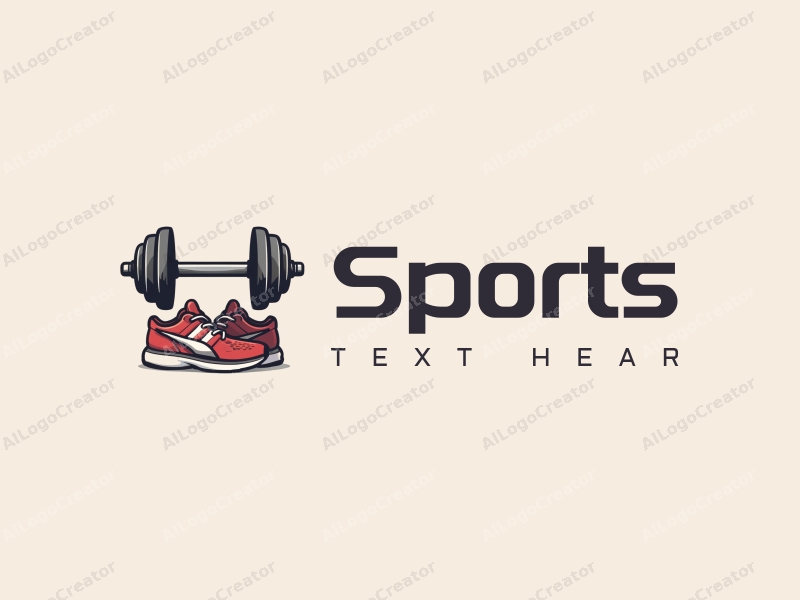 a modern design featuring a stylized dumbbell and running shoes, combined with a clean background and a focus on fitness elements.