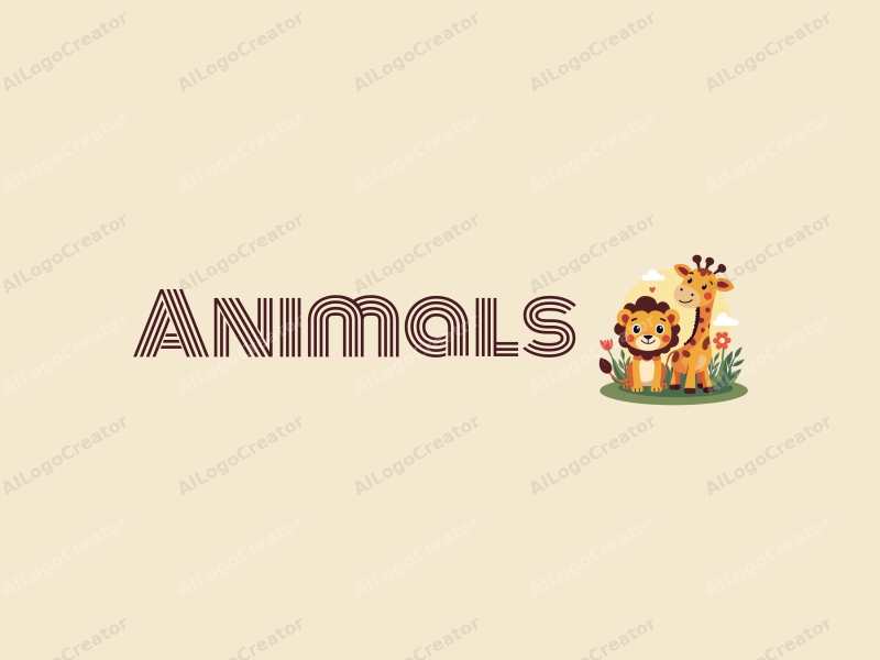 playful design features a small lion and a small giraffe in a vibrant, colorful setting, incorporating elements of wildlife and education, combined with a clean background.