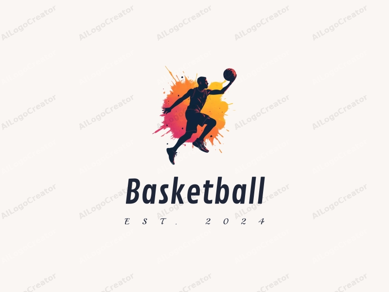 playful design features a dynamic basketball silhouette, an energetic athlete in motion, and vibrant spray paint elements combined with a clean background.