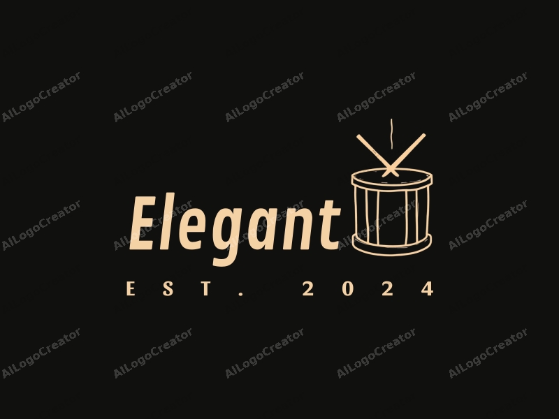 a modern minimalist design featuring elegant and refined elements, a stylized drum and ribbon, combined with a clean black background.