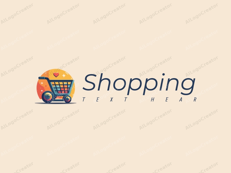 a modern design featuring a colorful shopping cart and a stylized storefront, combined with a clean background and a vibrant mall atmosphere.