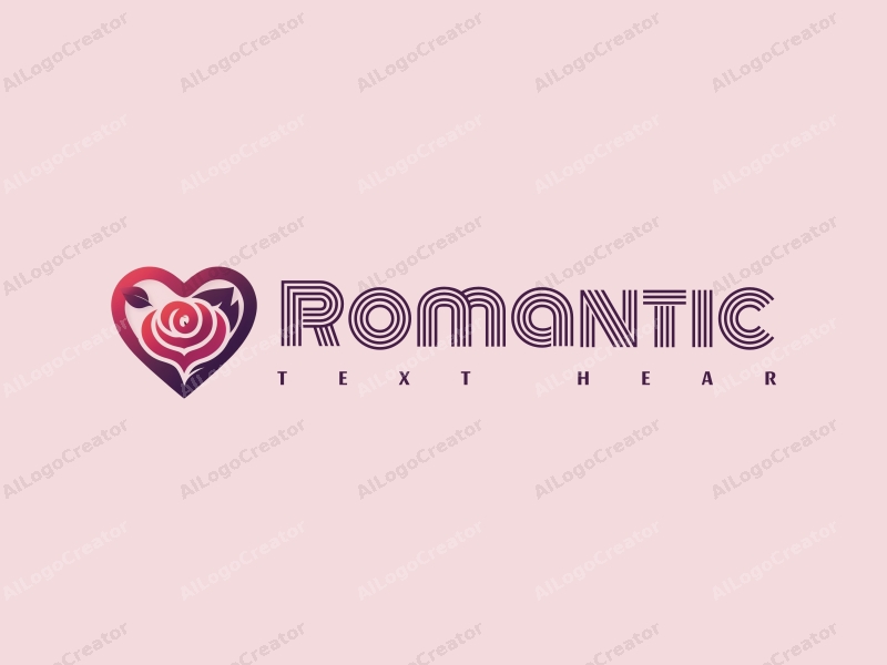 playful design features a heart shape intertwined with a rose, using pink and purple colors, combined with a clean background.