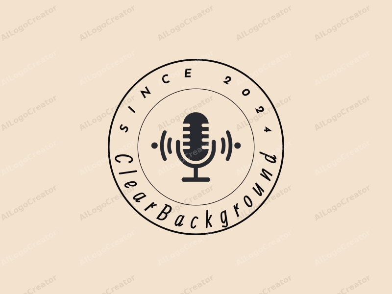 minimalist design features a stylized microphone, sound waves emanating from it, combined with a clean and clear background.