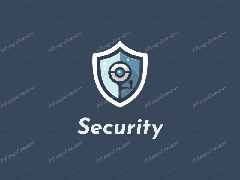 modern design features a stylized shield and surveillance camera, combined with a protective shield design approach, set against a clean background.