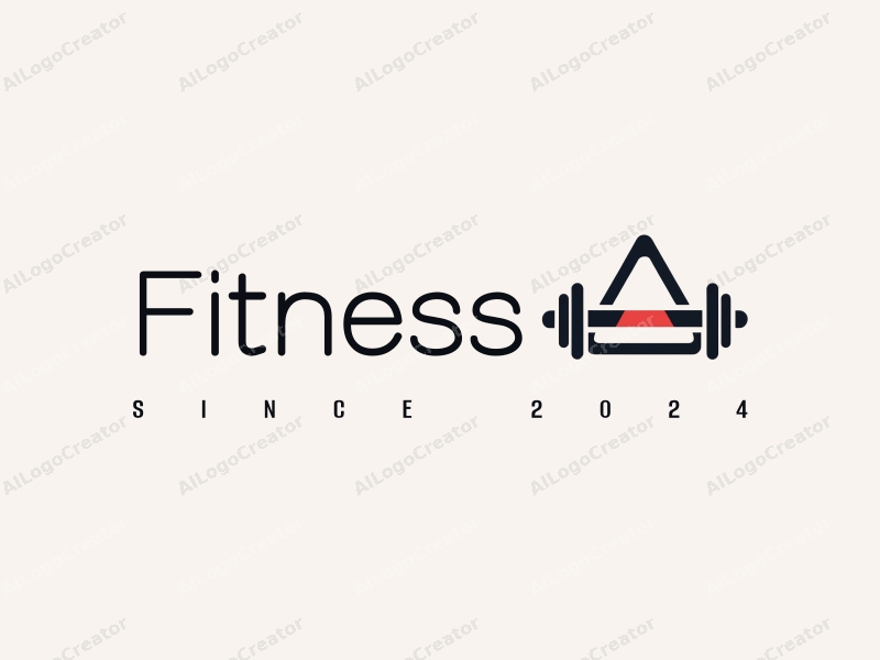 modern design features a stylized triangle and barbell, incorporating fitness and sports elements with a clean background.