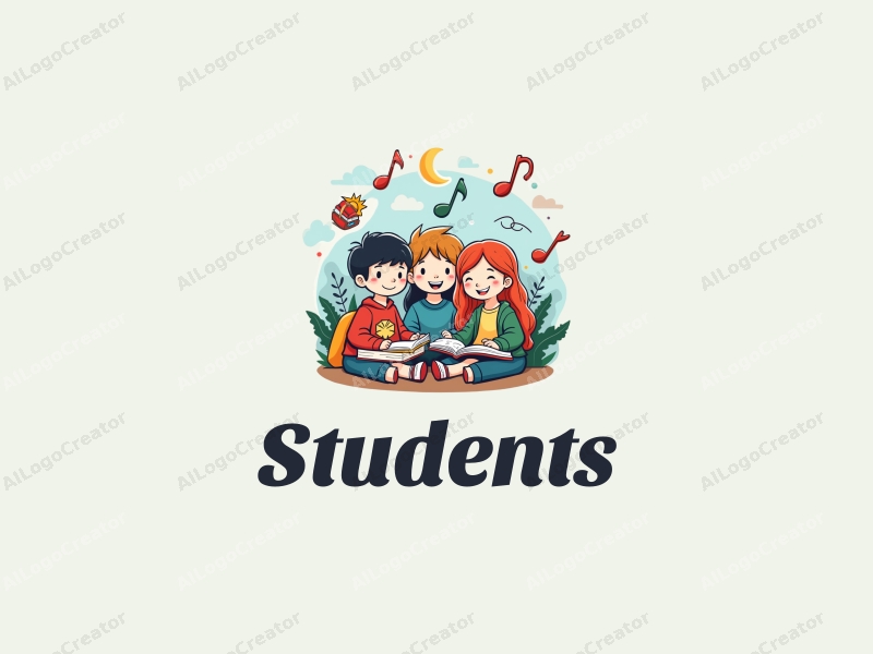 playful design features vibrant colors, stylized students and school elements, books, and musical notes, combined with a clean and harmonious background.